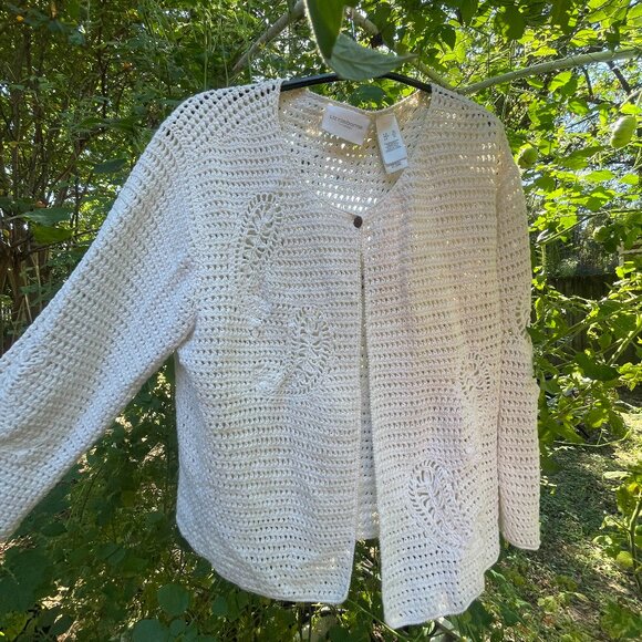 XL Liz Claiborne LizSport Ivory Cropped/ Mini Knit Paisley Cardigan - Picture 6 of 6